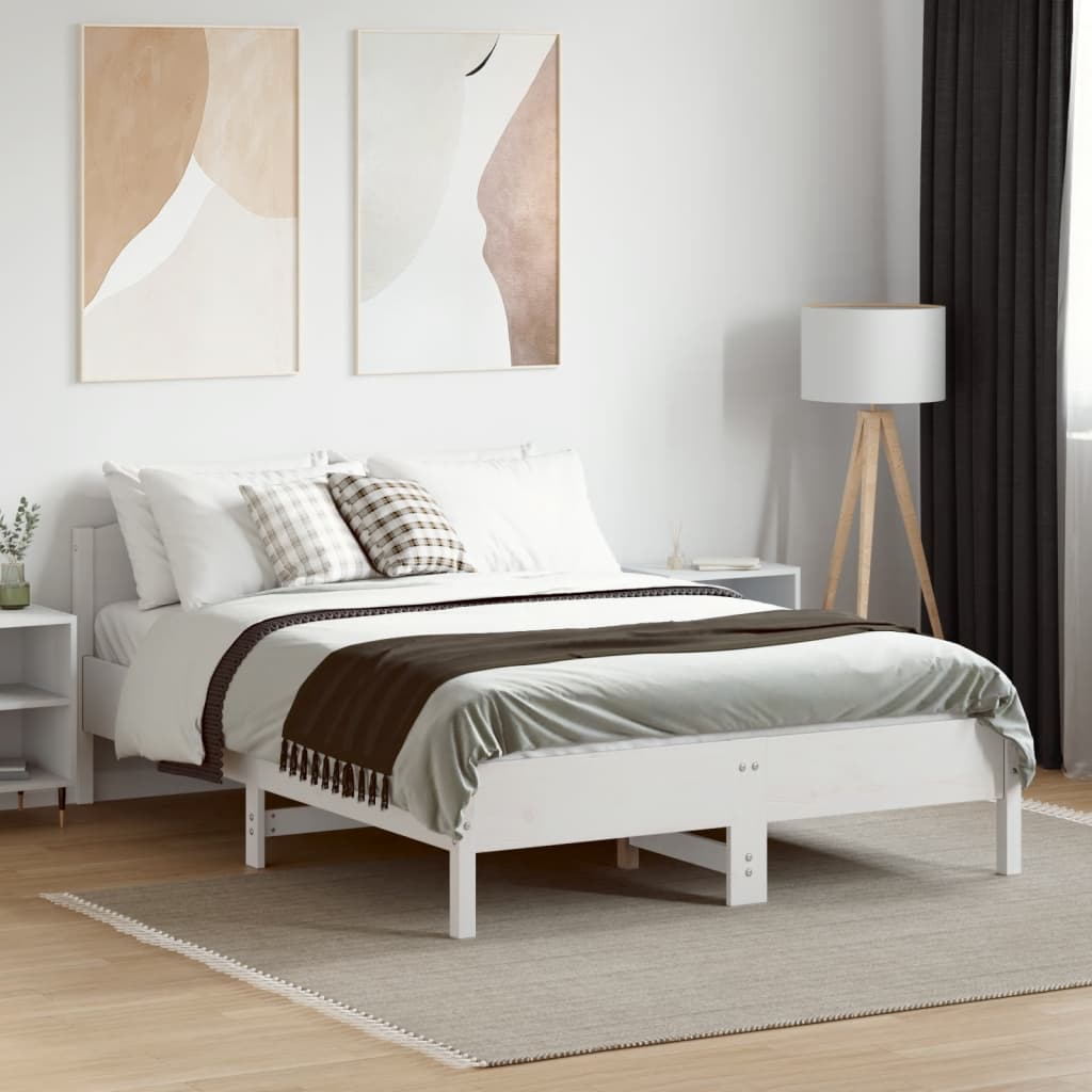 vidaXL Cadru de pat fără saltea, alb, 120x190 cm, lemn masiv pin vidaXL Cadru de pat fără saltea, alb, 120x190 cm, lemn masiv pin