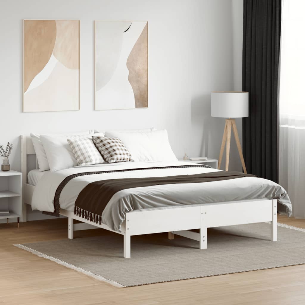 vidaXL Cadru de pat fără saltea, alb, 120x200 cm, lemn masiv pin vidaXL Cadru de pat fără saltea, alb, 120x200 cm, lemn masiv pin