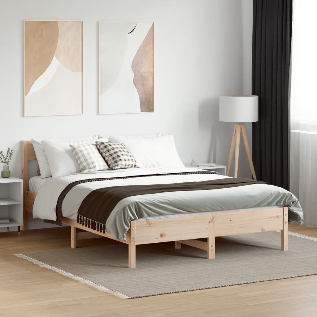vidaXL Cadru de pat fără saltea, 135x190 cm, lemn masiv de pin