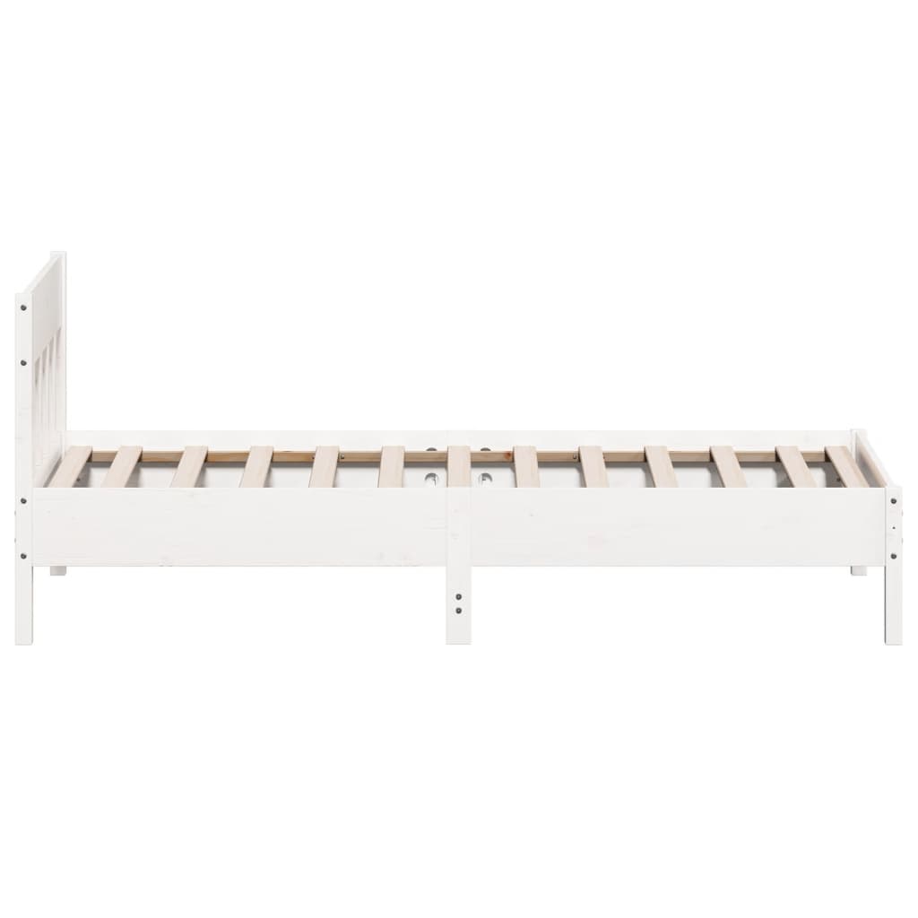 vidaXL Cadru de pat fără saltea, alb, 75x190 cm, lemn masiv de pin