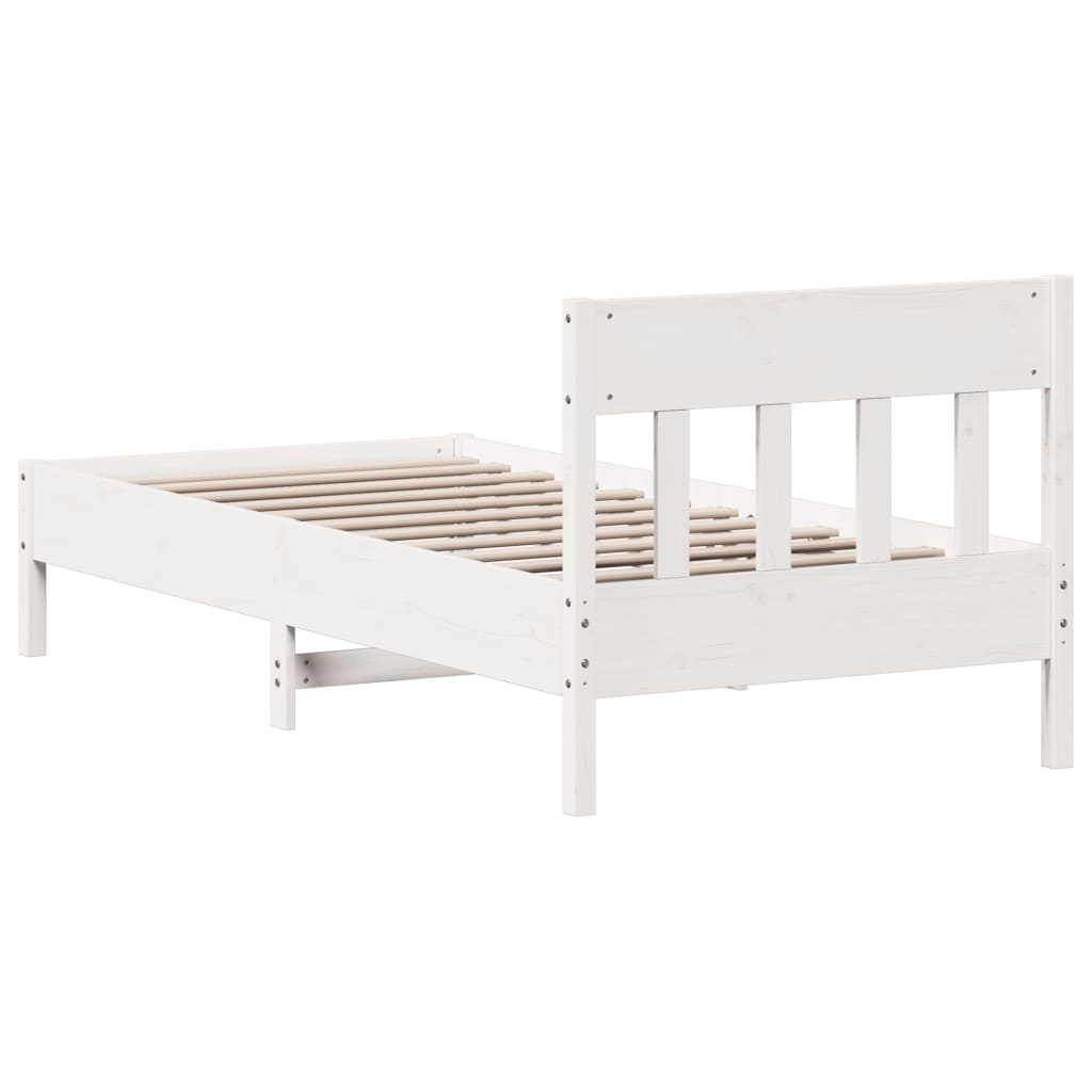 vidaXL Cadru de pat fără saltea, alb, 75x190 cm, lemn masiv de pin