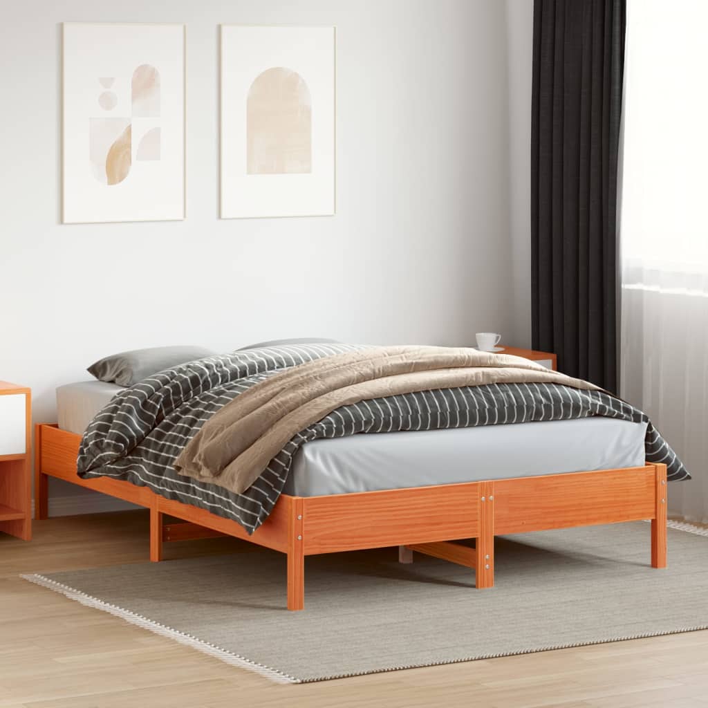 vidaXL Cadru de pat fără saltea, maro ceruit 150x200 cm lemn masiv pin vidaXL Cadru de pat fără saltea, maro ceruit 150x200 cm lemn masiv pin