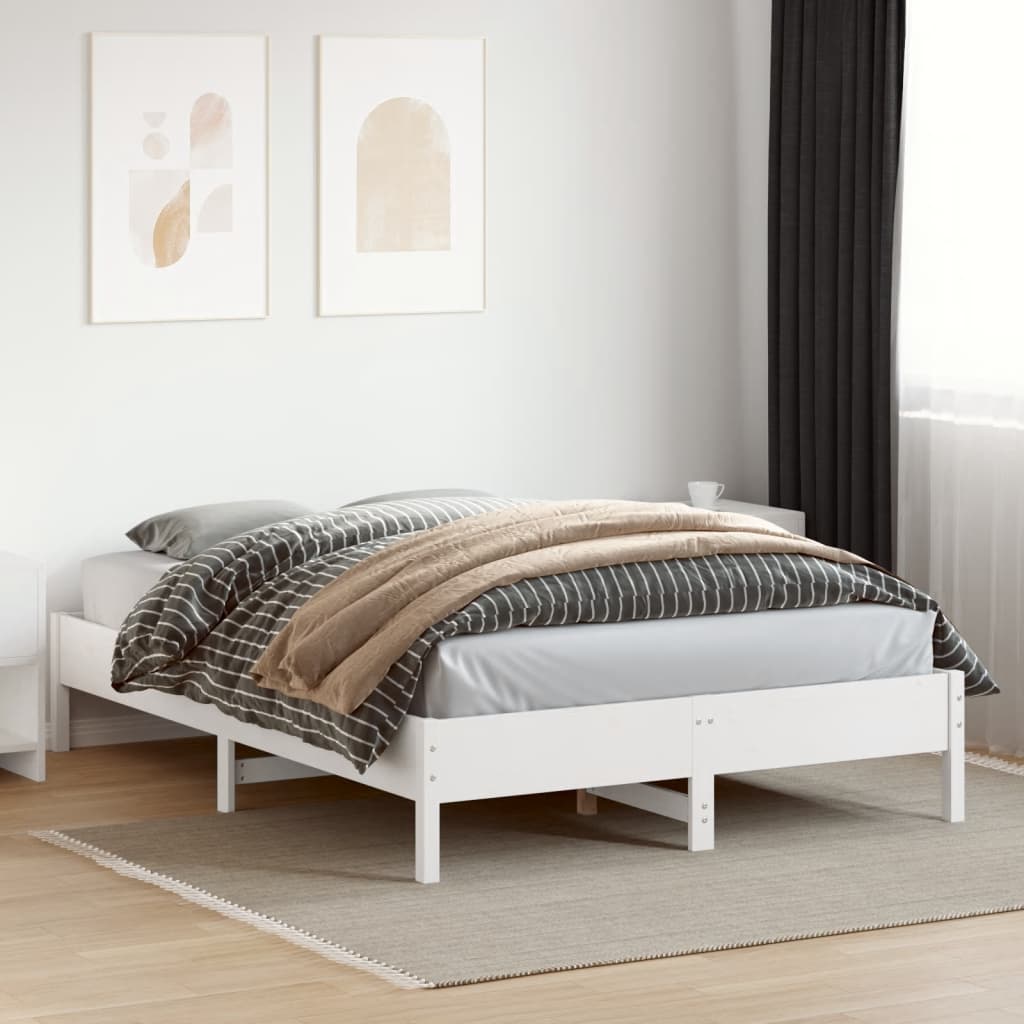 vidaXL Cadru de pat fără saltea, alb, 120x200 cm, lemn masiv pin vidaXL Cadru de pat fără saltea, alb, 120x200 cm, lemn masiv pin