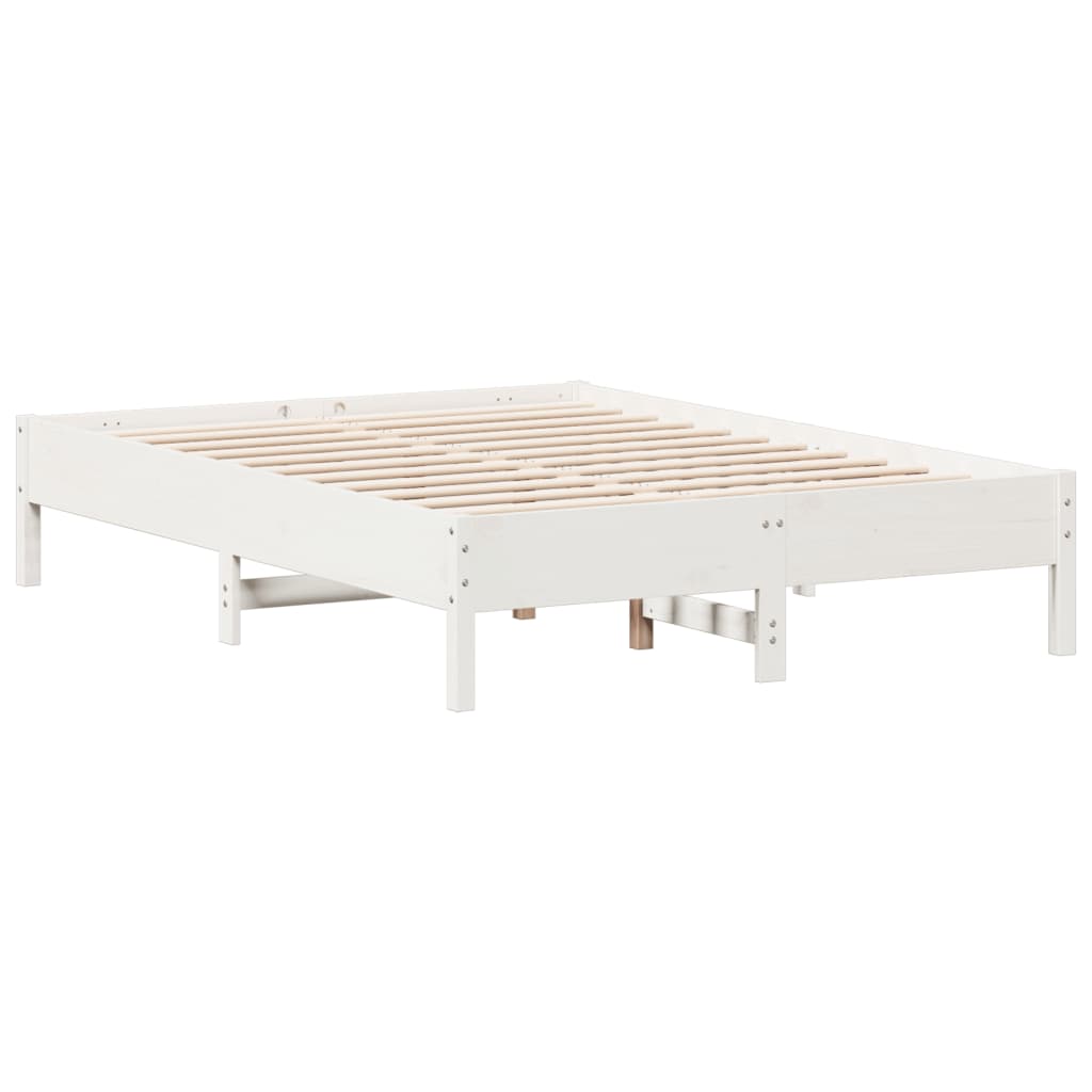 vidaXL Cadru de pat fără saltea, alb, 135x190 cm, lemn masiv de pin