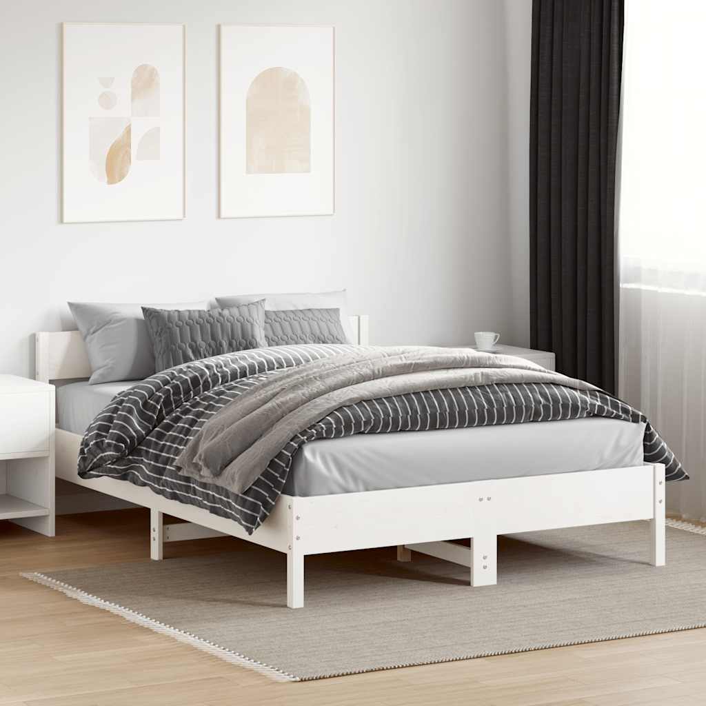 vidaXL Cadru de pat fără saltea, alb, 150x200 cm, lemn masiv pin vidaXL Cadru de pat fără saltea, alb, 150x200 cm, lemn masiv pin
