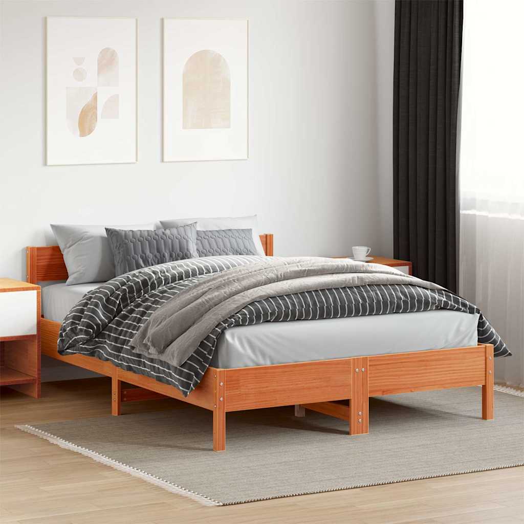 vidaXL Cadru de pat fără saltea, maro ceruit 150x200 cm lemn masiv pin vidaXL Cadru de pat fără saltea, maro ceruit 150x200 cm lemn masiv pin