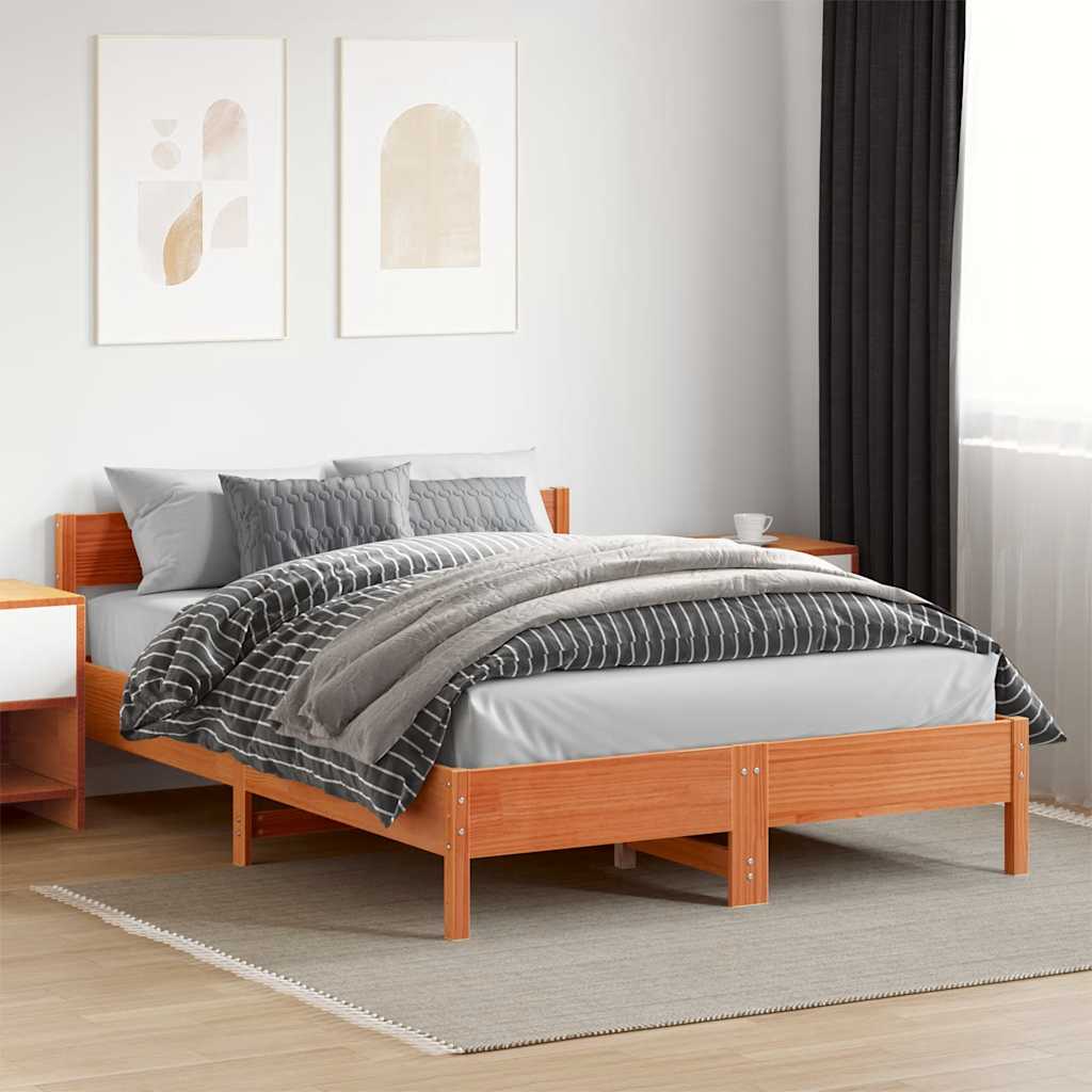 vidaXL Cadru de pat fără saltea, maro ceruit 140x200 cm lemn masiv pin vidaXL Cadru de pat fără saltea, maro ceruit 140x200 cm lemn masiv pin