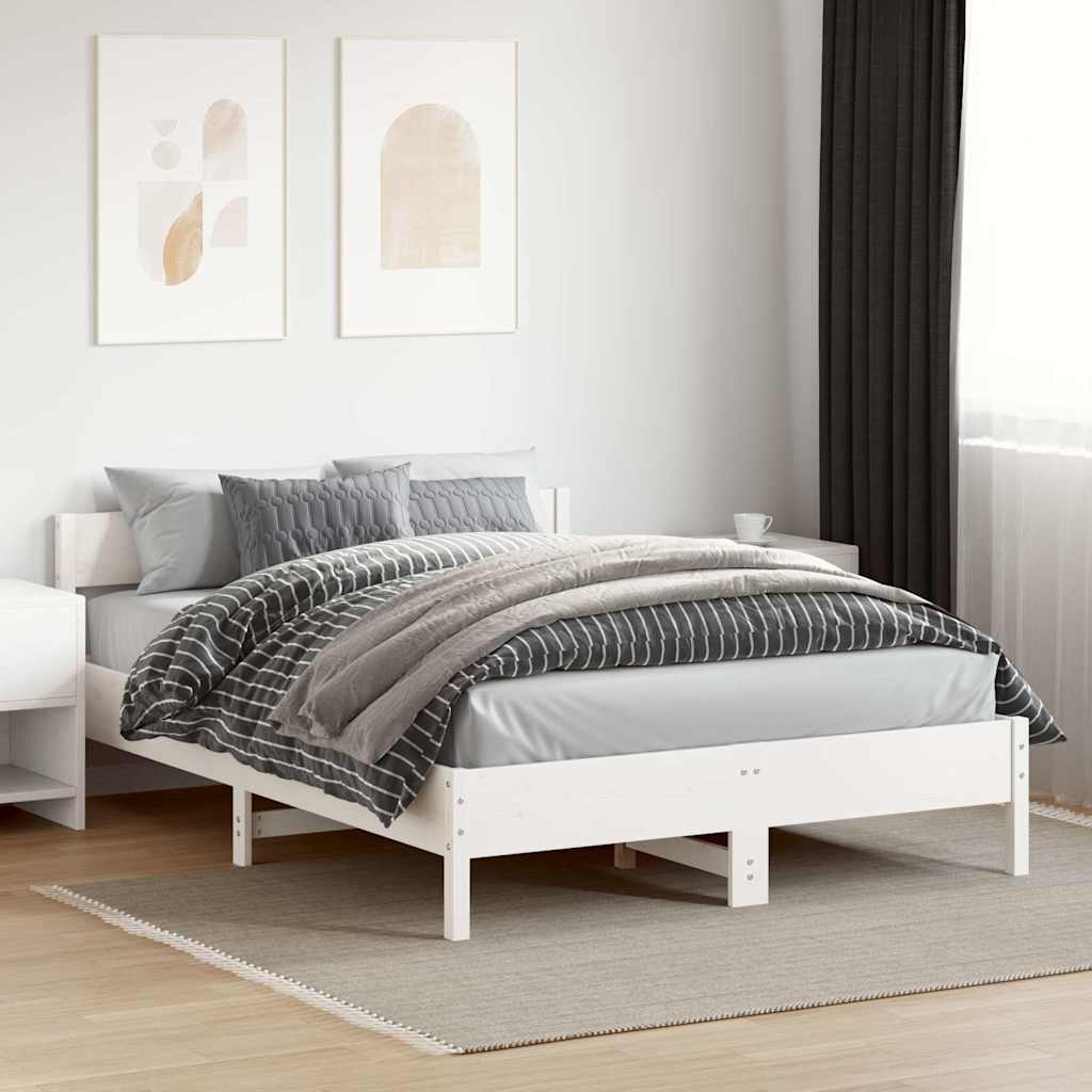 vidaXL Cadru de pat fără saltea, alb, 120x200 cm, lemn masiv pin vidaXL Cadru de pat fără saltea, alb, 120x200 cm, lemn masiv pin