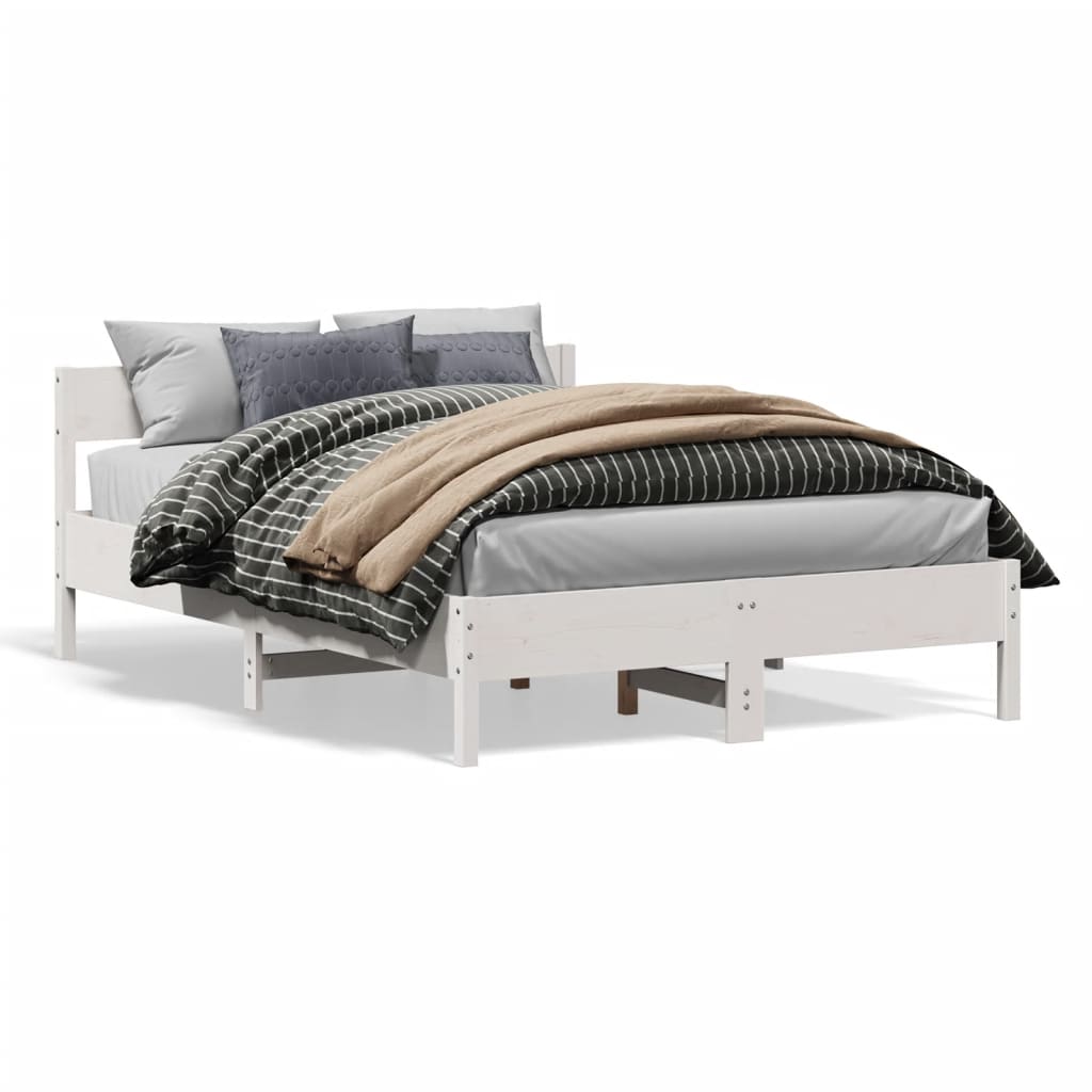 vidaXL Cadru de pat fără saltea, alb, 140x190 cm, lemn masiv de pin vidaXL Cadru de pat fără saltea, alb, 140x190 cm, lemn masiv de pin