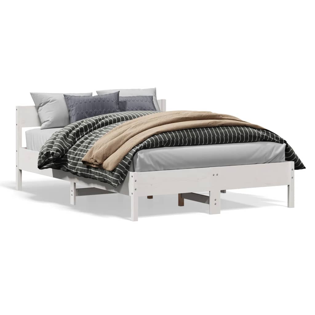 vidaXL Cadru de pat fără saltea, alb, 135x190 cm, lemn masiv de pin