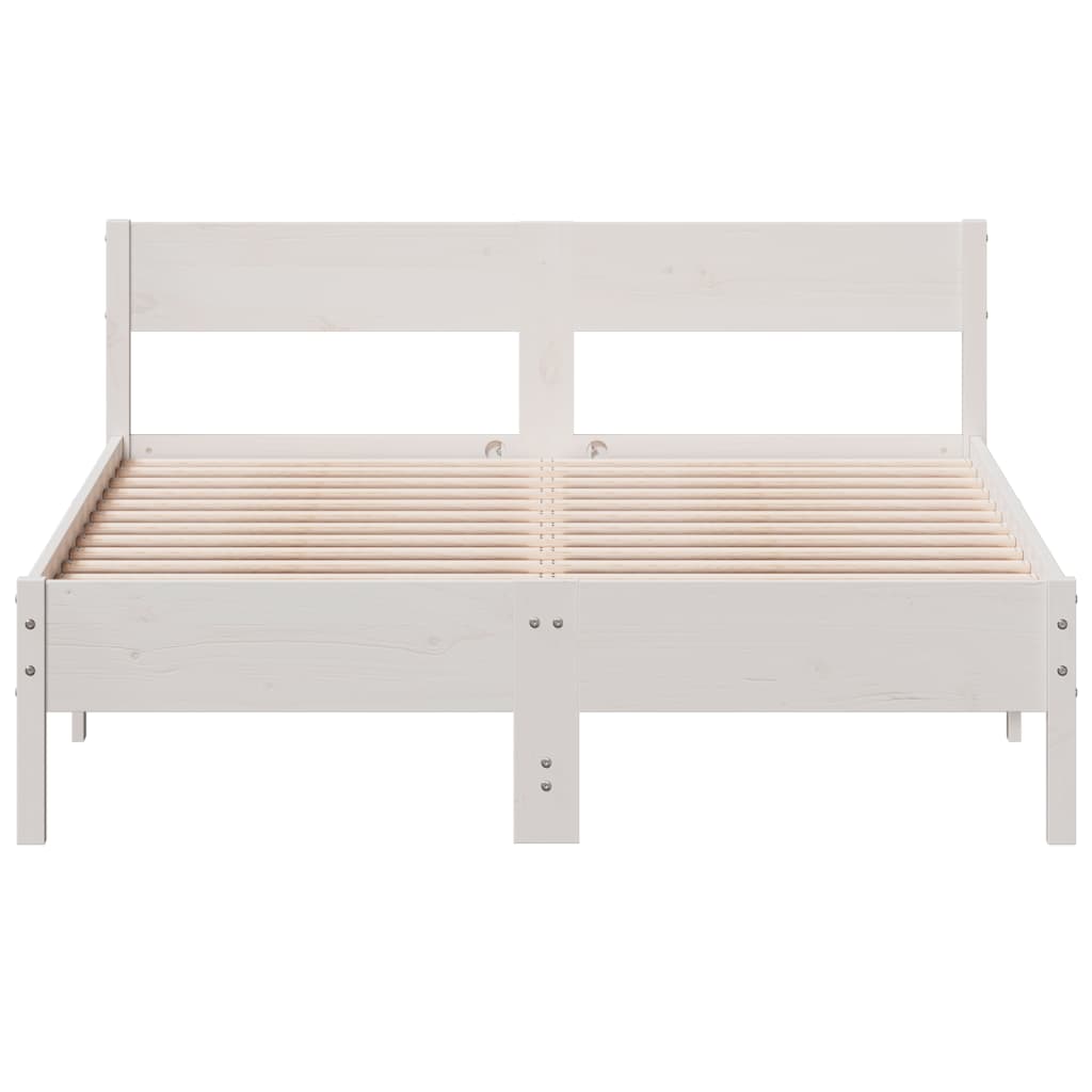 vidaXL Cadru de pat fără saltea, alb, 135x190 cm, lemn masiv de pin