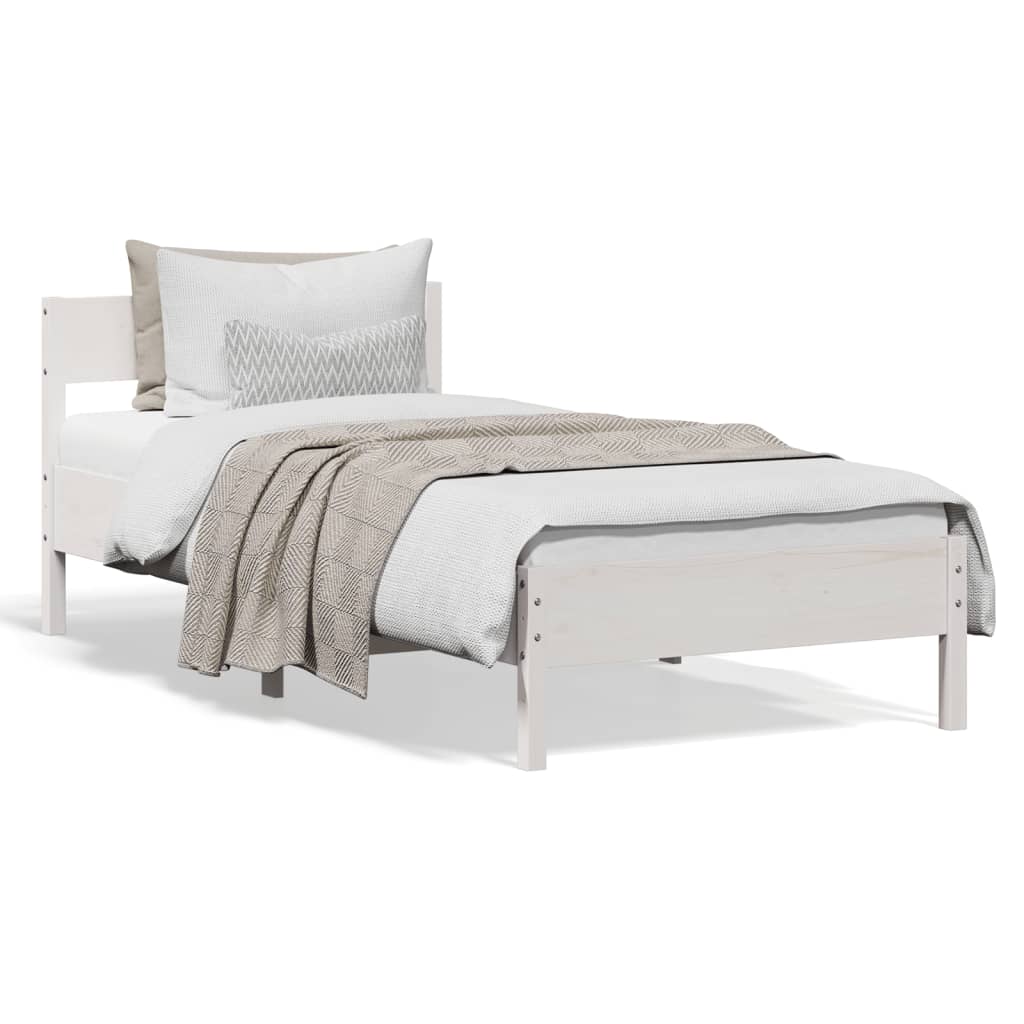 vidaXL Cadru de pat fără saltea, alb, 75x190 cm, lemn masiv de pin
