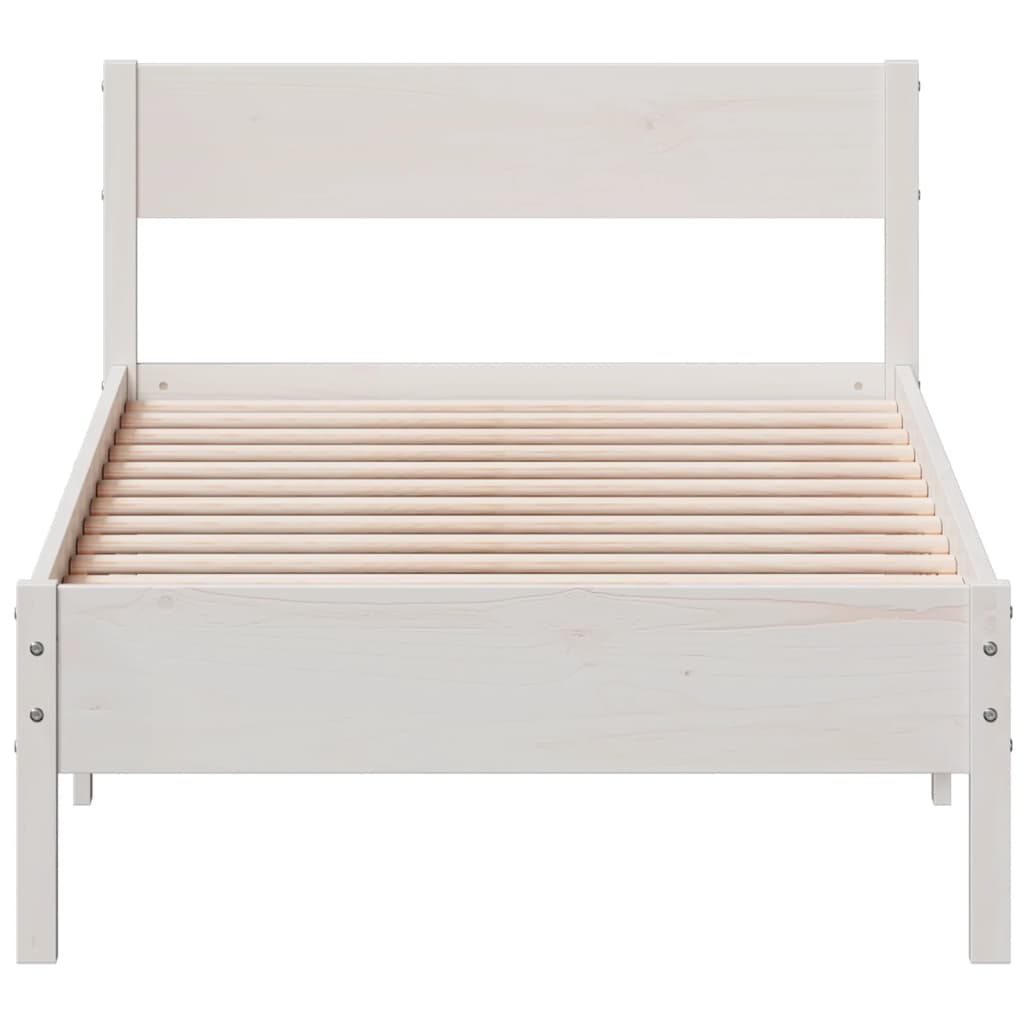 vidaXL Cadru de pat fără saltea, alb, 75x190 cm, lemn masiv de pin