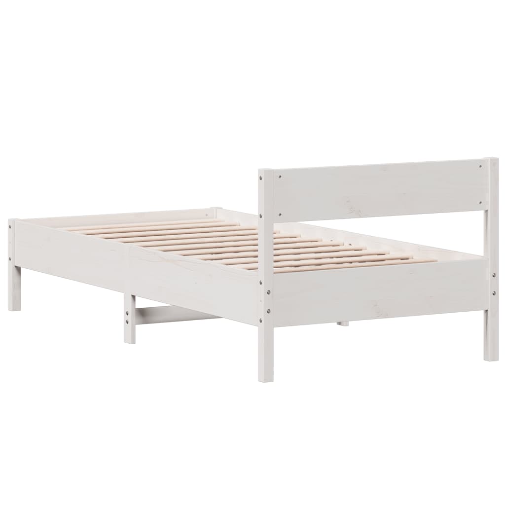 vidaXL Cadru de pat fără saltea, alb, 75x190 cm, lemn masiv de pin