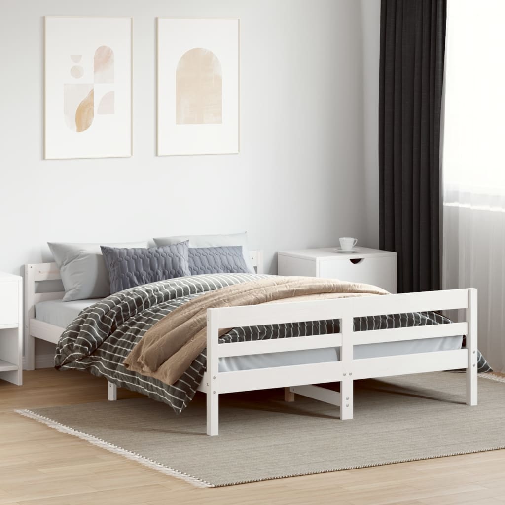 vidaXL Cadru de pat fără saltea, alb, 140x200 cm, lemn masiv pin vidaXL Cadru de pat fără saltea, alb, 140x200 cm, lemn masiv pin
