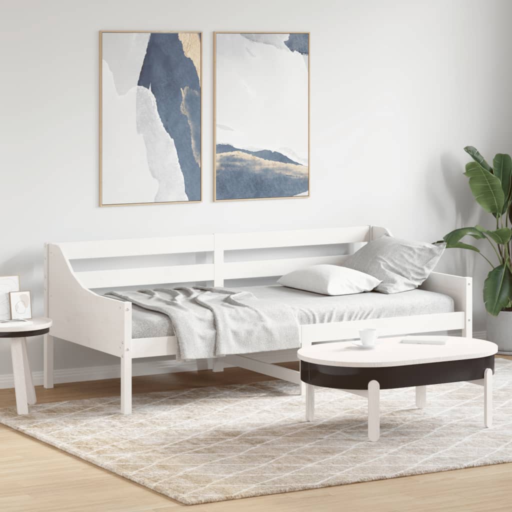 vidaXL Pat de zi fără saltea, alb, 80x200 cm, lemn masiv pin vidaXL Pat de zi fără saltea, alb, 80x200 cm, lemn masiv pin