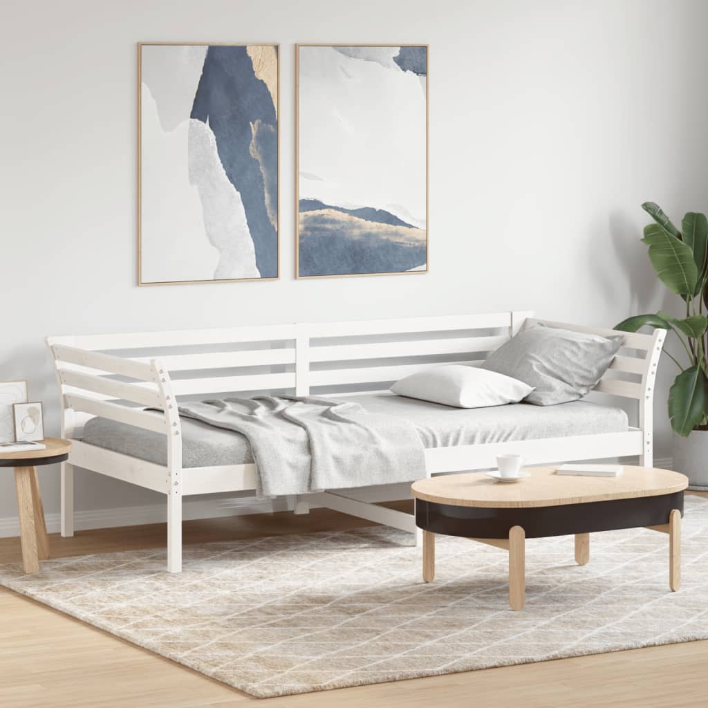 vidaXL Pat de zi fără saltea, alb, 90x200 cm, lemn masiv pin vidaXL Pat de zi fără saltea, alb, 90x200 cm, lemn masiv pin