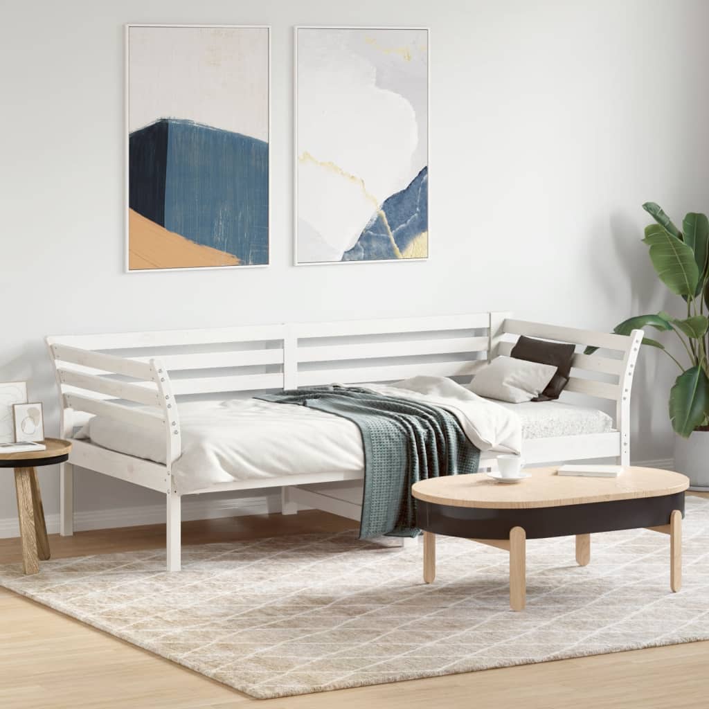 vidaXL Pat de zi fără saltea, alb, 90x190 cm, lemn masiv pin