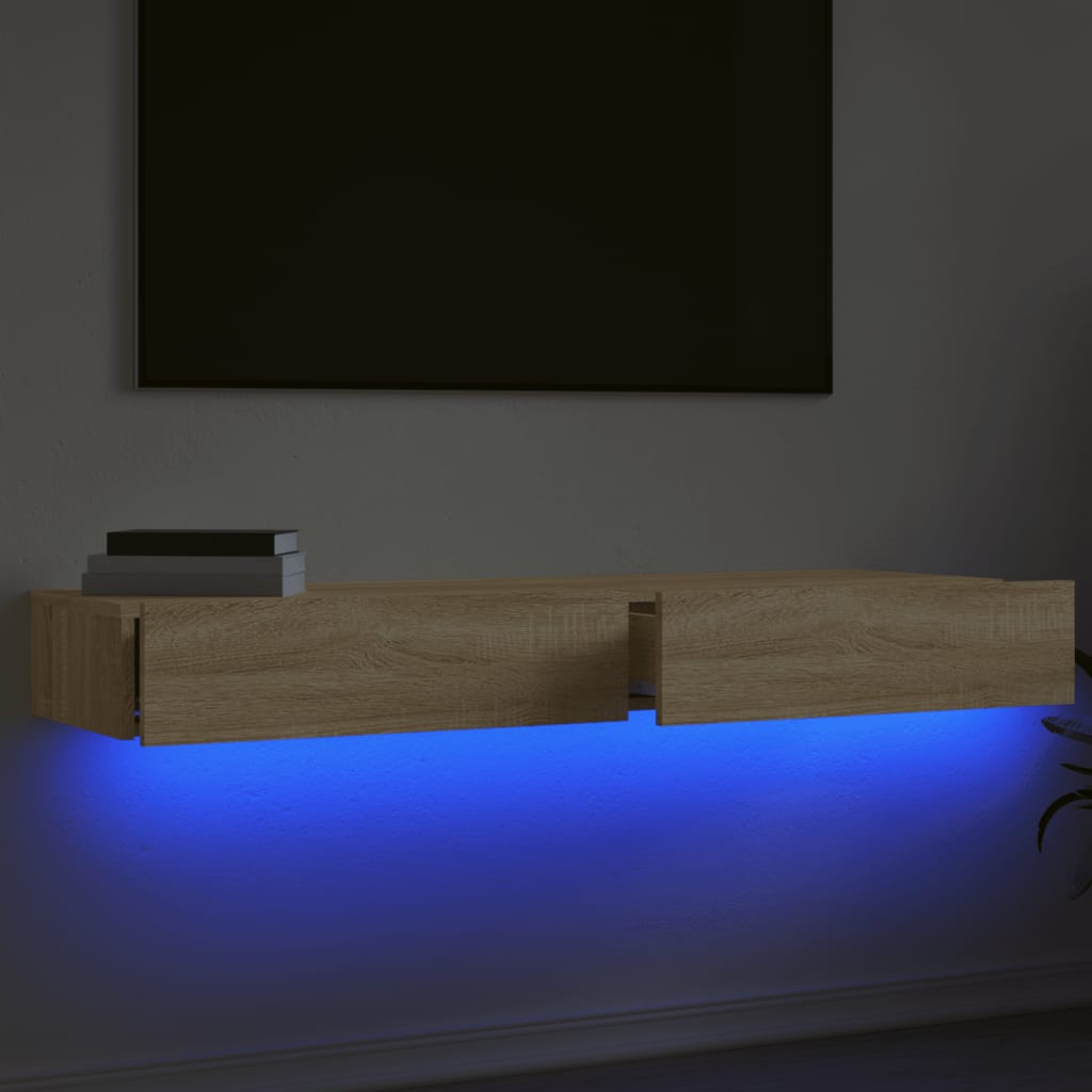 vidaXL Comode TV cu lumini LED, 2 buc., stejar sonoma, 60x35x15,5 cm