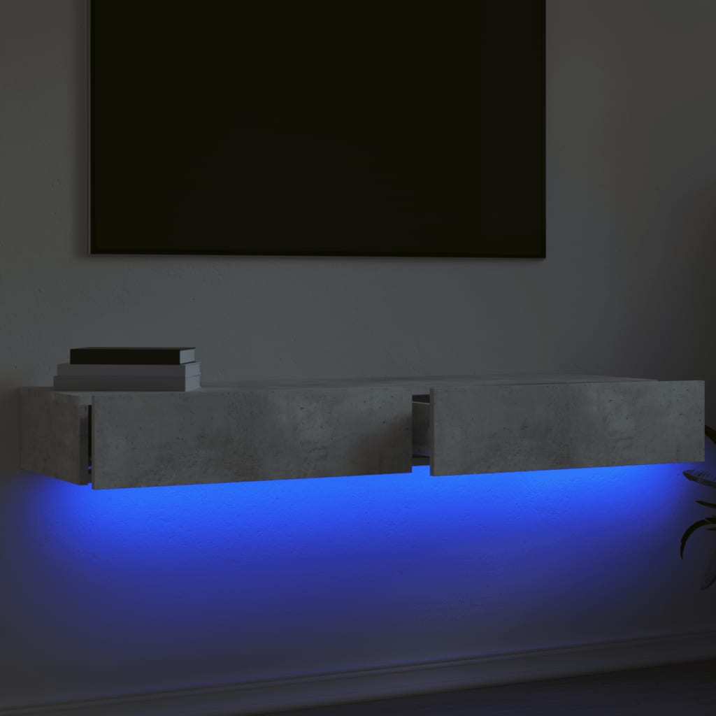 vidaXL Comode TV cu lumini LED, 2 buc., gri beton, 60x35x15,5 cm