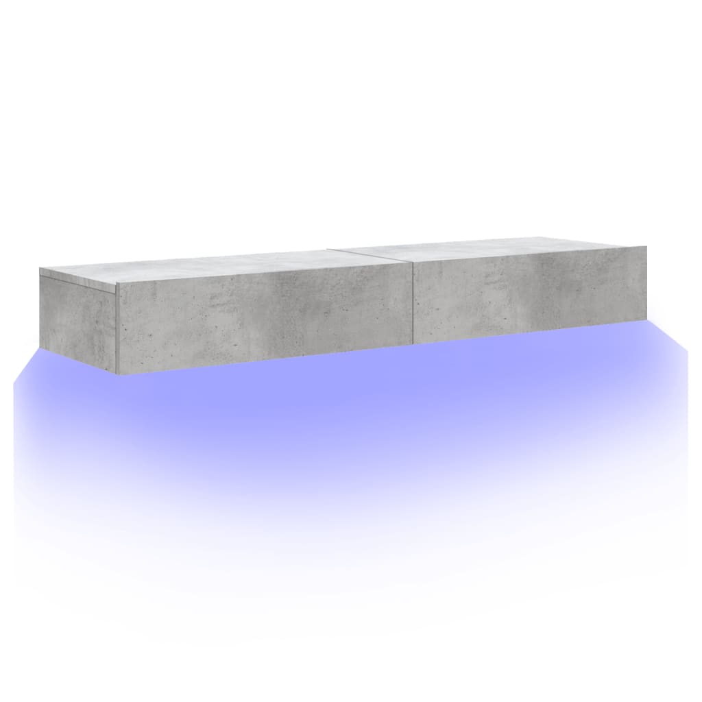 vidaXL Comode TV cu lumini LED, 2 buc., gri beton, 60x35x15,5 cm