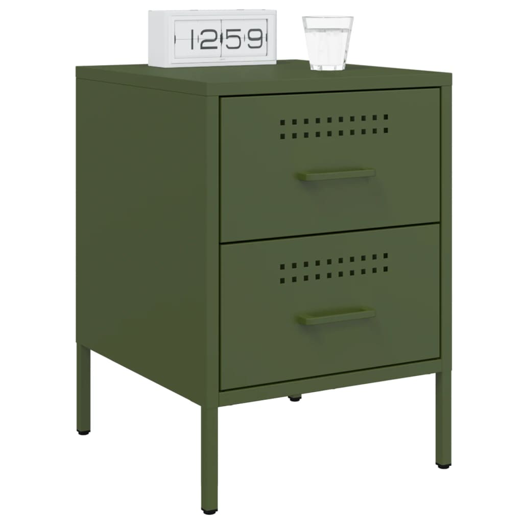 vidaXL Noptiere, 2 buc., verde olive, 36x39x50,5 cm, oțel vidaXL Noptiere, 2 buc., verde olive, 36x39x50,5 cm, oțel