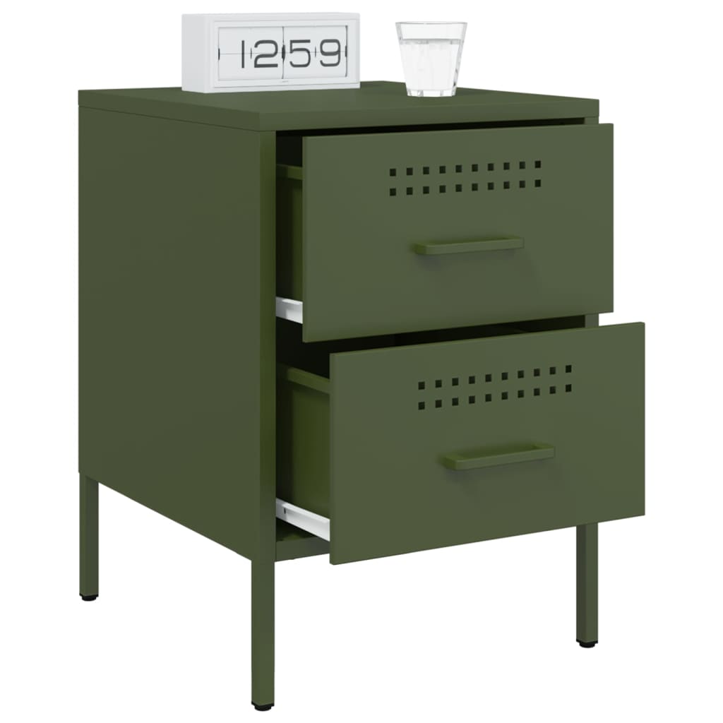vidaXL Noptiere, 2 buc., verde olive, 36x39x50,5 cm, oțel vidaXL Noptiere, 2 buc., verde olive, 36x39x50,5 cm, oțel