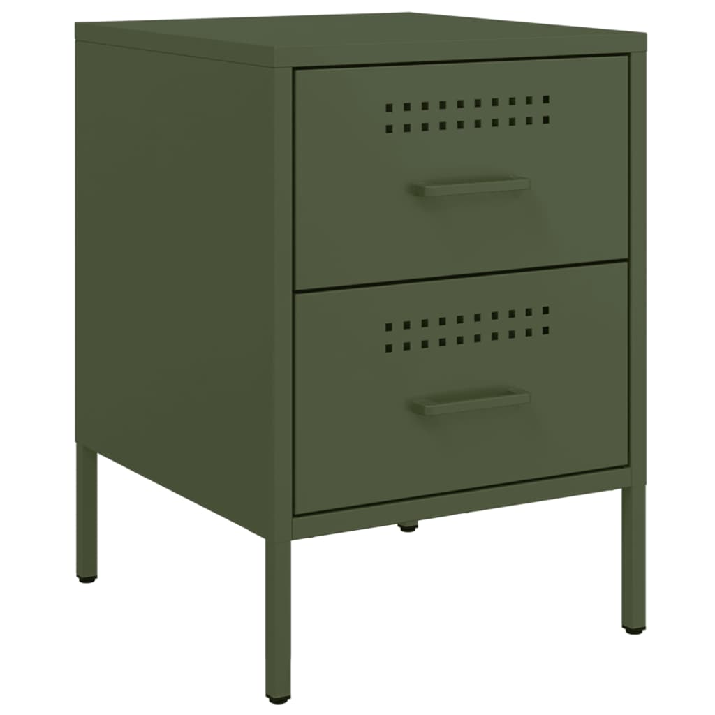 vidaXL Noptiere, 2 buc., verde olive, 36x39x50,5 cm, oțel vidaXL Noptiere, 2 buc., verde olive, 36x39x50,5 cm, oțel
