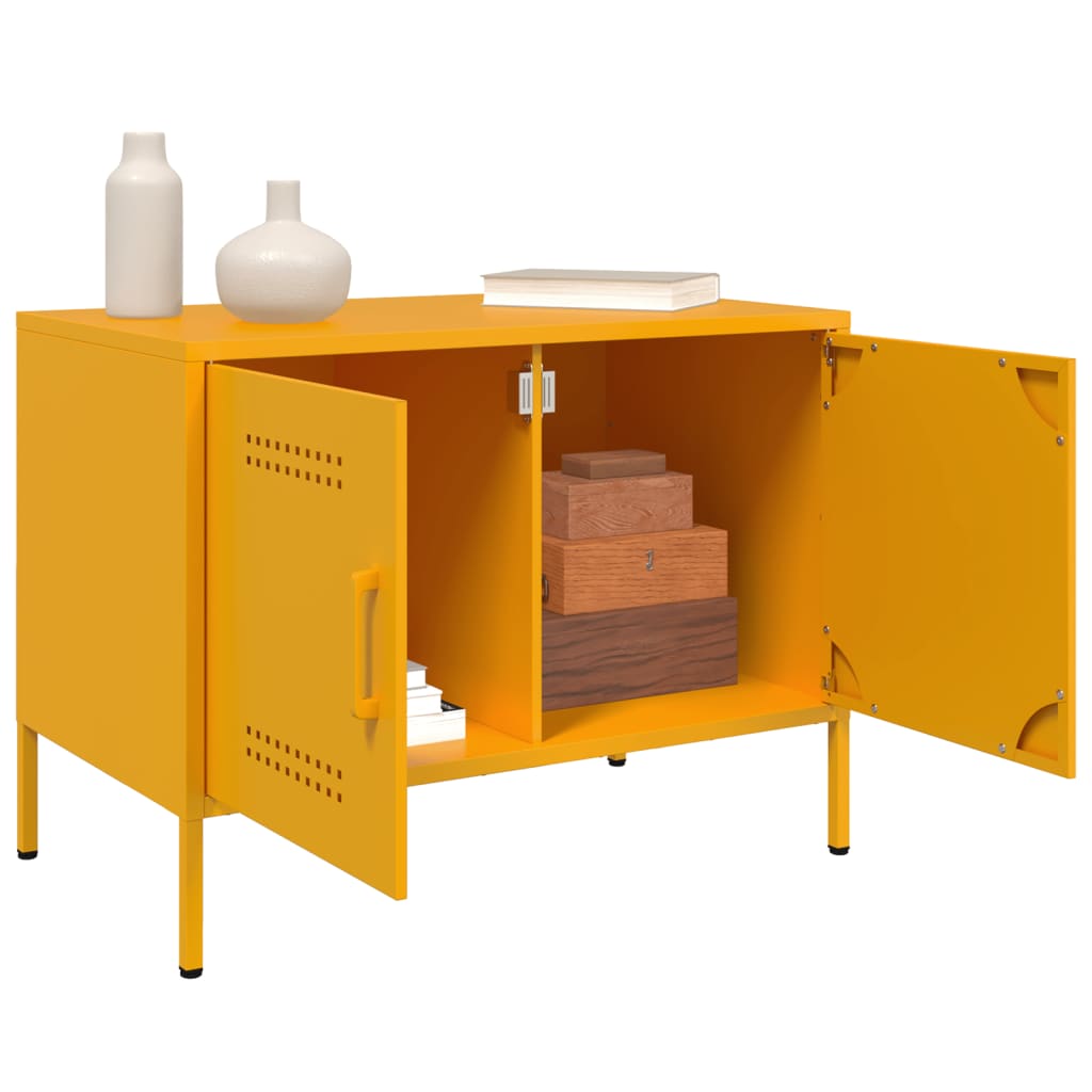 vidaXL Comodă TV, 2 buc., galben muștar, 68x39x50,5 cm, oțel vidaXL Comodă TV, 2 buc., galben muștar, 68x39x50,5 cm, oțel