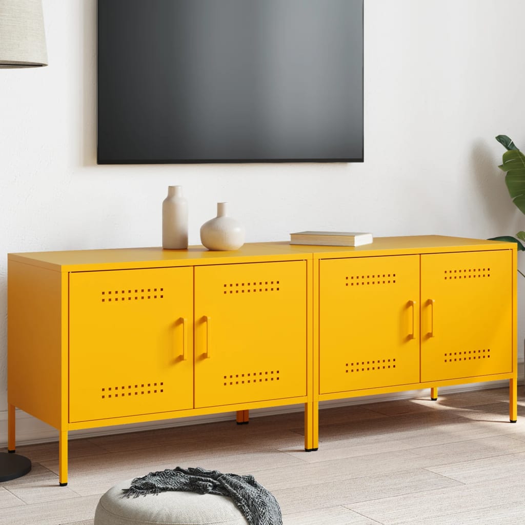 vidaXL Comodă TV, 2 buc., galben muștar, 68x39x50,5 cm, oțel vidaXL Comodă TV, 2 buc., galben muștar, 68x39x50,5 cm, oțel
