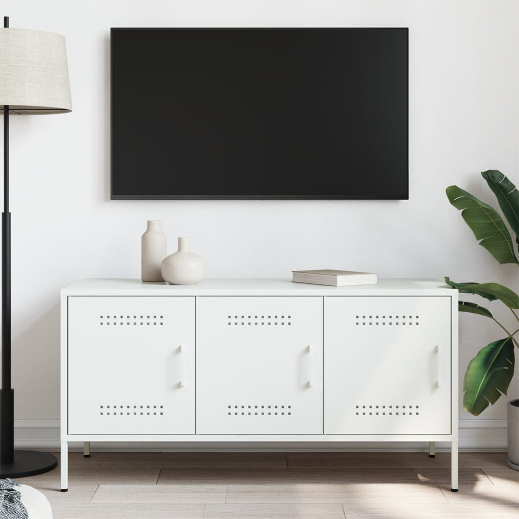 vidaXL Dulap TV, alb, 100,5x39x50,5 cm, oțel vidaXL Dulap TV, alb, 100,5x39x50,5 cm, oțel