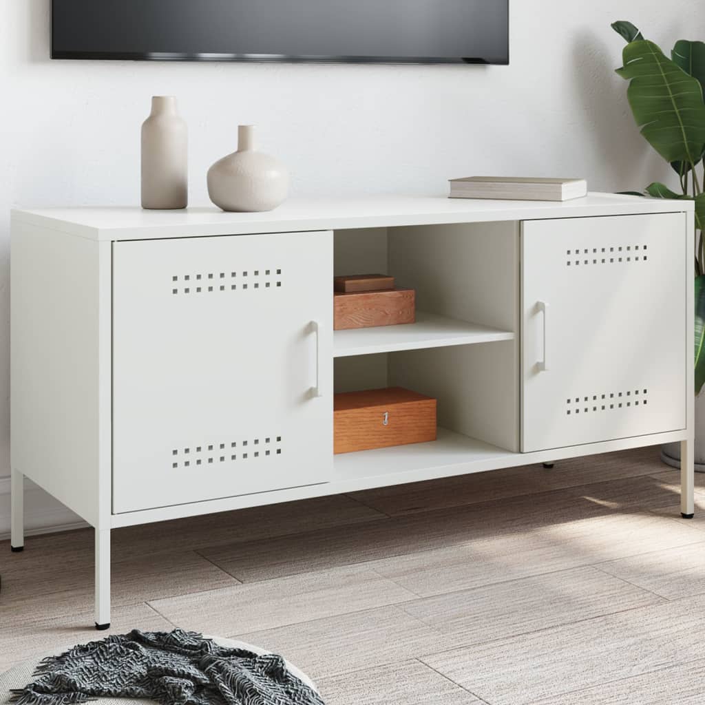 vidaXL Dulap TV, alb, 100,5x39x50,5 cm, oțel vidaXL Dulap TV, alb, 100,5x39x50,5 cm, oțel