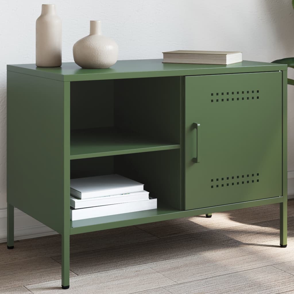 vidaXL Dulap TV, verde măsliniu, 68x39x50,5 cm, oțel vidaXL Dulap TV, verde măsliniu, 68x39x50,5 cm, oțel