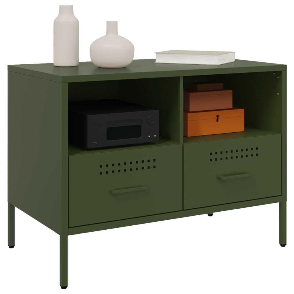 vidaXL Dulap TV, verde măsliniu, 68x39x50,5 cm, oțel vidaXL Dulap TV, verde măsliniu, 68x39x50,5 cm, oțel