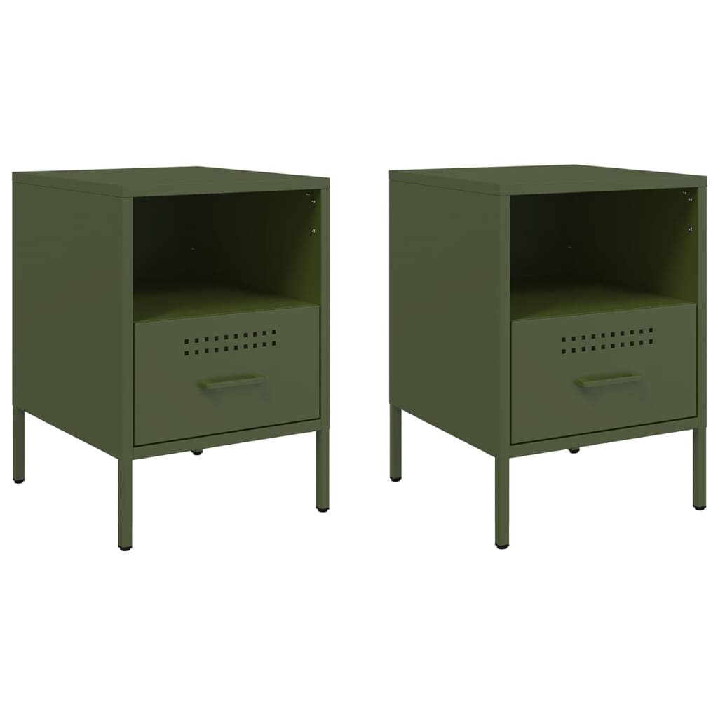 vidaXL Noptiere, 2 buc., verde olive, 36x39x50,5 cm, oțel vidaXL Noptiere, 2 buc., verde olive, 36x39x50,5 cm, oțel