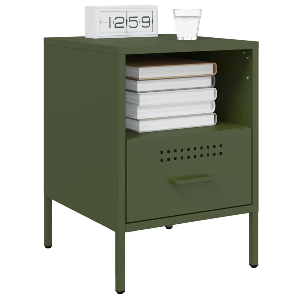 vidaXL Noptiere, 2 buc., verde olive, 36x39x50,5 cm, oțel vidaXL Noptiere, 2 buc., verde olive, 36x39x50,5 cm, oțel