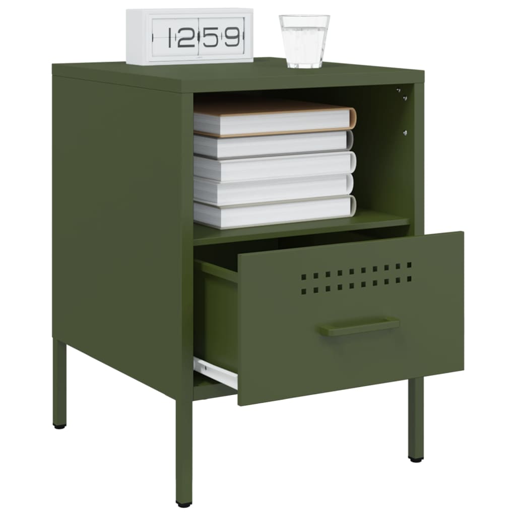 vidaXL Noptiere, 2 buc., verde olive, 36x39x50,5 cm, oțel vidaXL Noptiere, 2 buc., verde olive, 36x39x50,5 cm, oțel