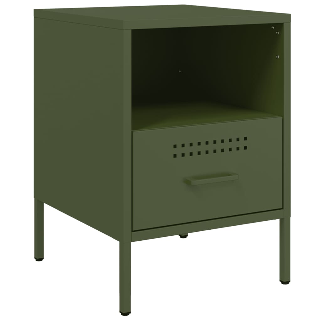 vidaXL Noptiere, 2 buc., verde olive, 36x39x50,5 cm, oțel vidaXL Noptiere, 2 buc., verde olive, 36x39x50,5 cm, oțel