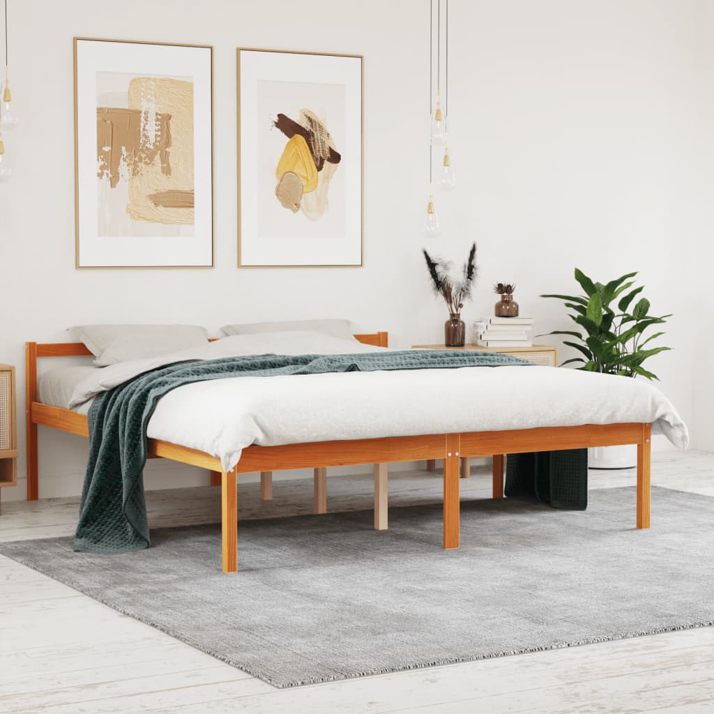 vidaXL Pat pentru seniori, maro ceruit, 160x200 cm, lemn masiv de pin vidaXL Pat pentru seniori, maro ceruit, 160x200 cm, lemn masiv de pin