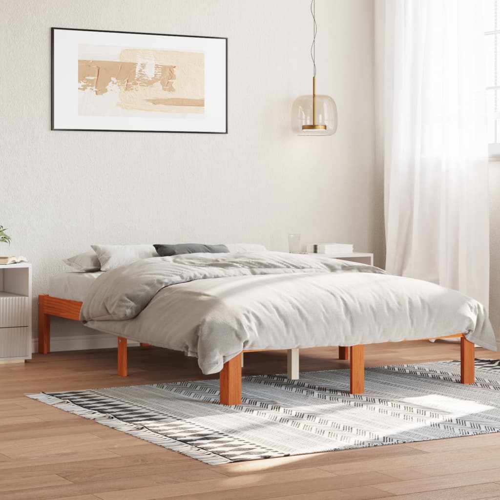 vidaXL Cadru de pat fără saltea, maro ceruit 140x200 cm lemn masiv pin vidaXL Cadru de pat fără saltea, maro ceruit 140x200 cm lemn masiv pin