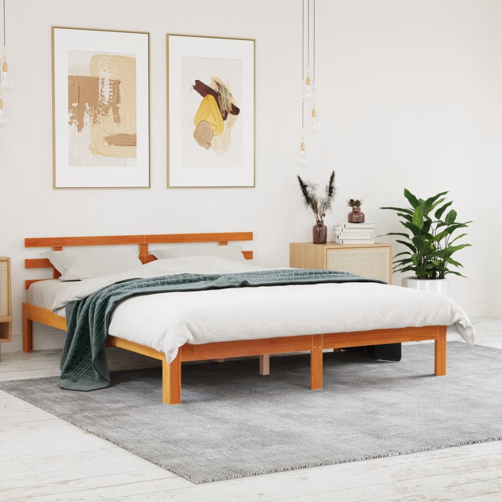 vidaXL Cadru de pat fără saltea, maro ceruit 150x200 cm lemn masiv pin vidaXL Cadru de pat fără saltea, maro ceruit 150x200 cm lemn masiv pin