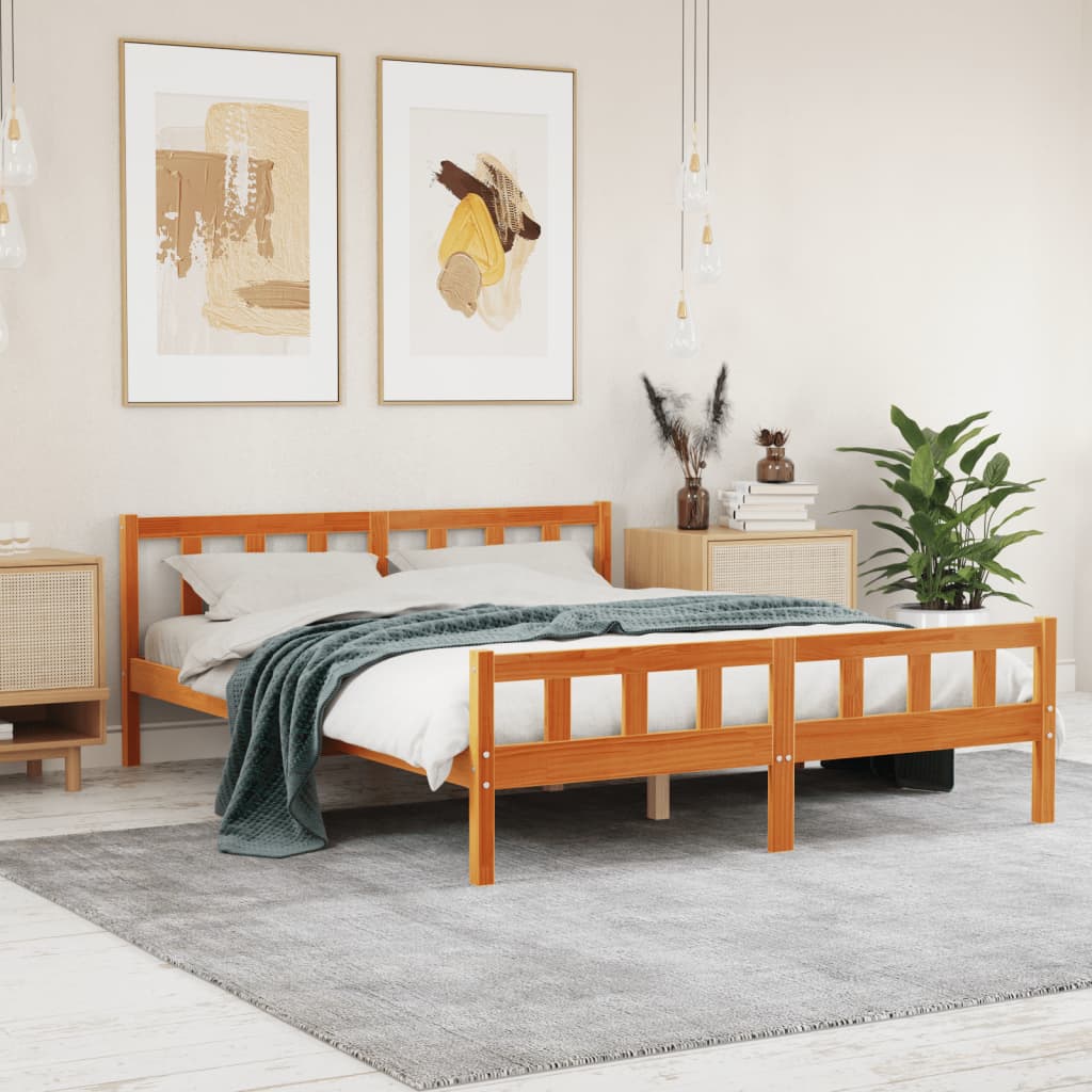 vidaXL Cadru de pat fără saltea, maro ceruit 150x200 cm lemn masiv pin vidaXL Cadru de pat fără saltea, maro ceruit 150x200 cm lemn masiv pin