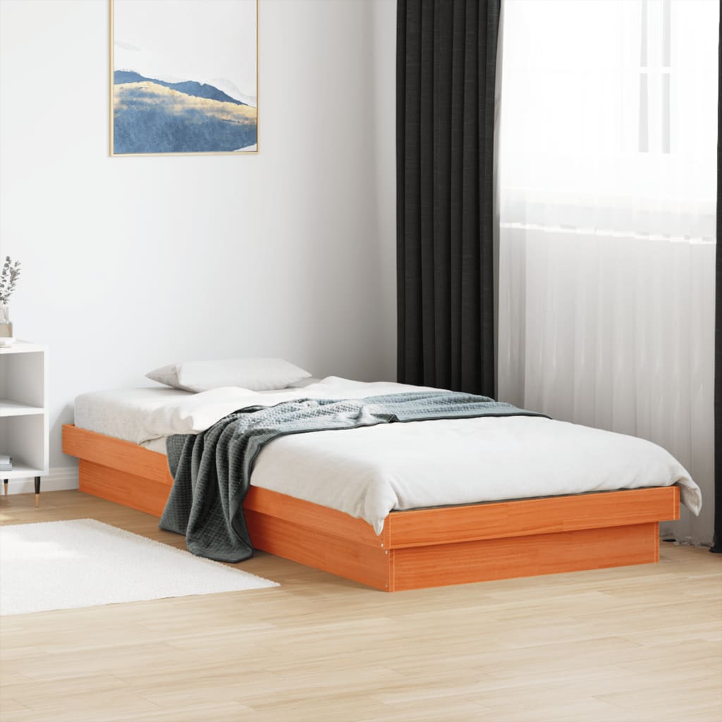 vidaXL Cadru de pat cu LED, maro ceruit, 100x200 cm, lemn masiv de pin