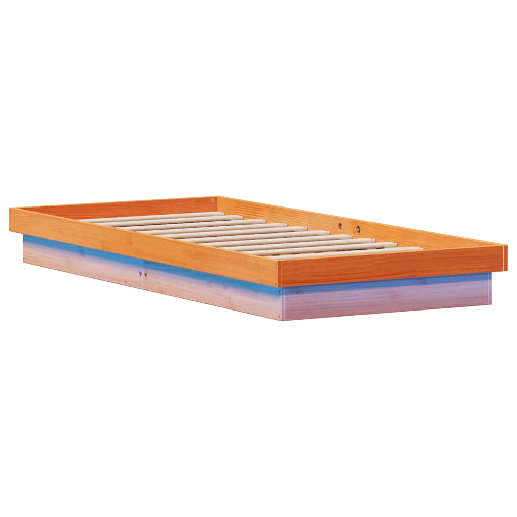 vidaXL Cadru de pat cu LED, maro ceruit, 100x200 cm, lemn masiv de pin