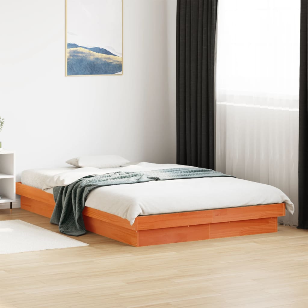 vidaXL Cadru de pat cu LED, maro ceruit, 120x200 cm, lemn masiv de pin vidaXL Cadru de pat cu LED, maro ceruit, 120x200 cm, lemn masiv de pin