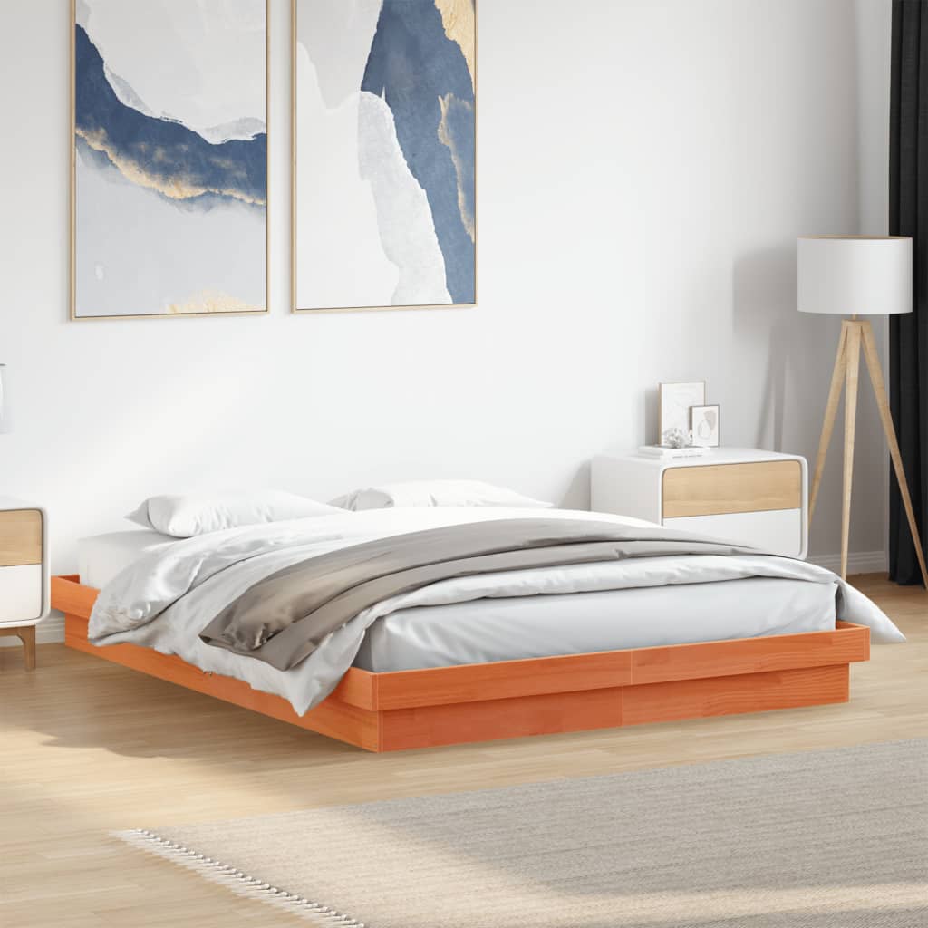 vidaXL Cadru de pat cu LED, maro ceruit, 160x200 cm, lemn masiv de pin vidaXL Cadru de pat cu LED, maro ceruit, 160x200 cm, lemn masiv de pin