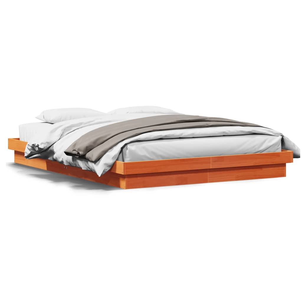 vidaXL Cadru de pat cu LED, maro ceruit, 160x200 cm, lemn masiv de pin vidaXL Cadru de pat cu LED, maro ceruit, 160x200 cm, lemn masiv de pin