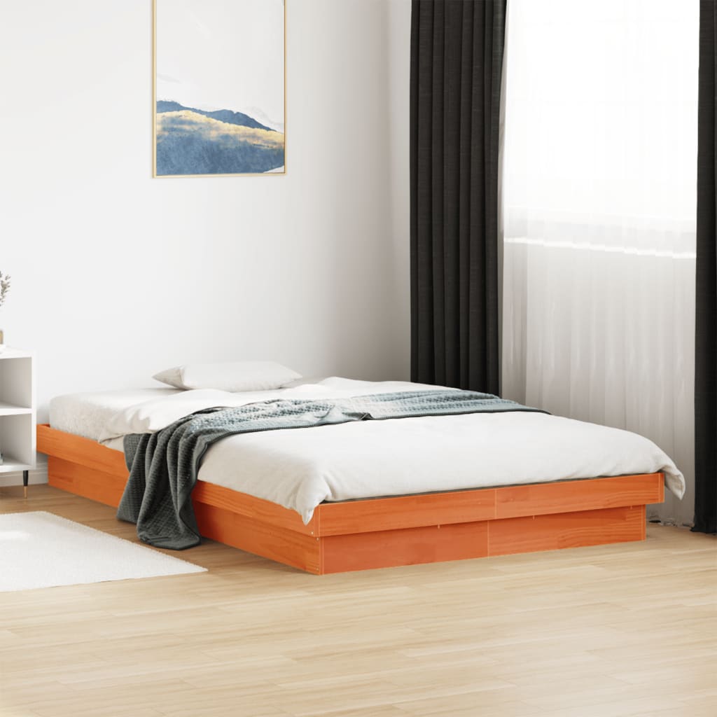 vidaXL Cadru de pat cu LED, maro ceruit, 120x190 cm, lemn masiv de pin vidaXL Cadru de pat cu LED, maro ceruit, 120x190 cm, lemn masiv de pin