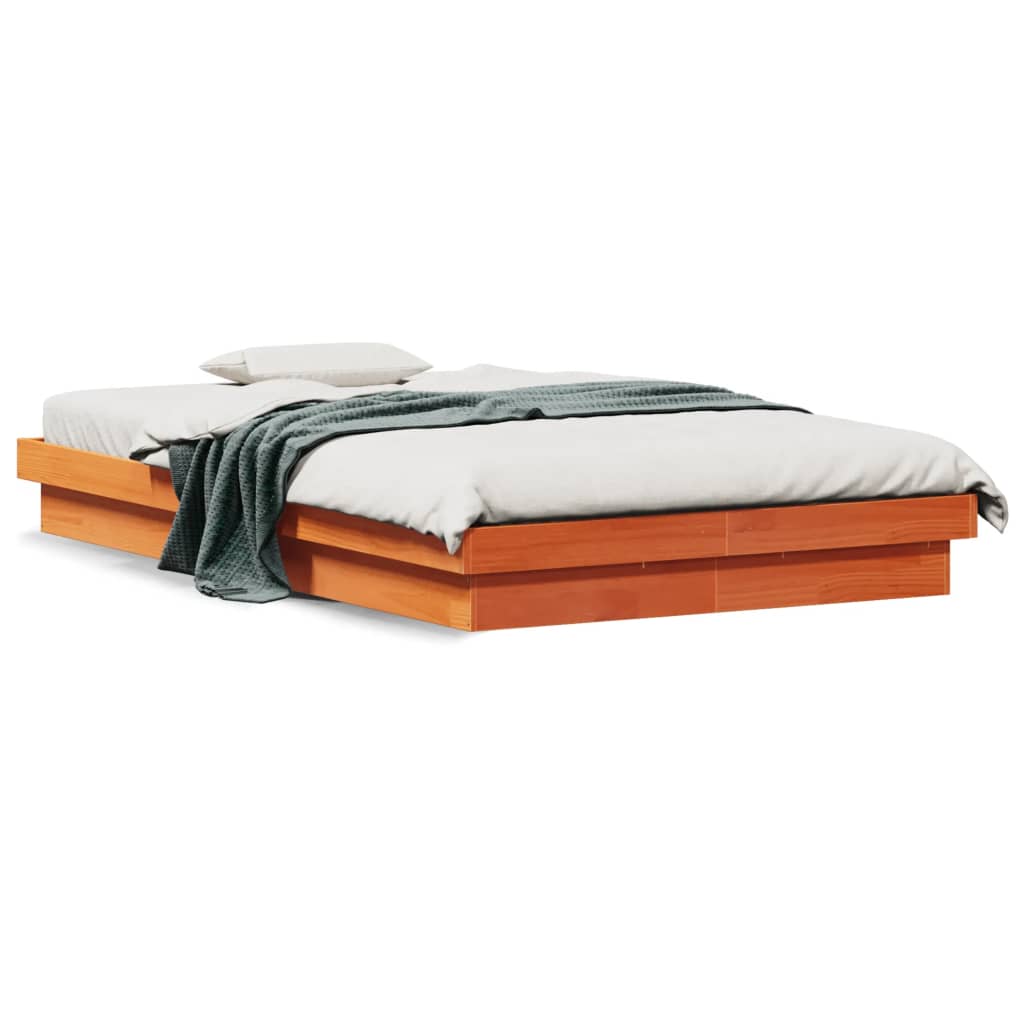 vidaXL Cadru de pat cu LED, maro ceruit, 120x190 cm, lemn masiv de pin vidaXL Cadru de pat cu LED, maro ceruit, 120x190 cm, lemn masiv de pin