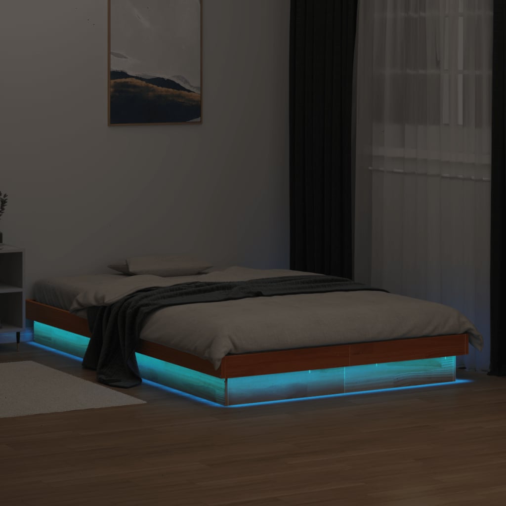 vidaXL Cadru de pat cu LED, maro ceruit, 120x190 cm, lemn masiv de pin vidaXL Cadru de pat cu LED, maro ceruit, 120x190 cm, lemn masiv de pin